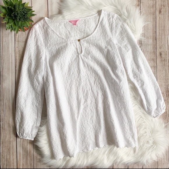 Lilly Pulitzer White Telyn Eyelet Crochet Top Size M - Picture 2 of 16